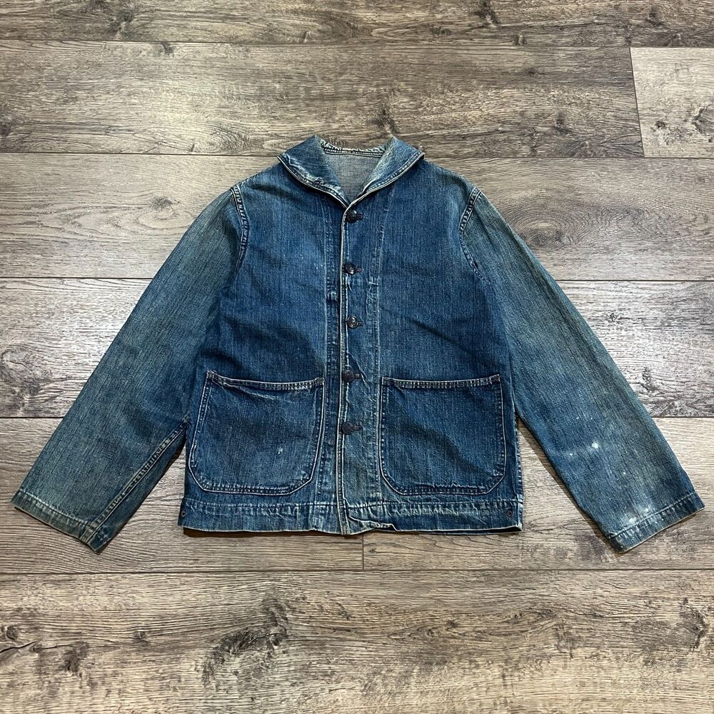 Vintage 40s WWII USN Navy Shawl Collar Military Denim Jacket - Men's Medium